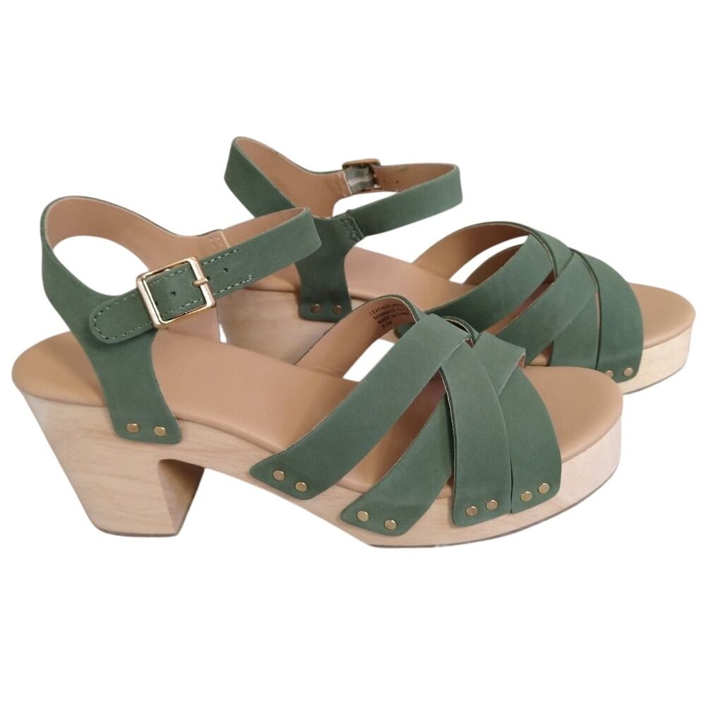 LOFT Sage Green Platform Sandals Women’s Chunky Heel Leather Shoes size 8.5